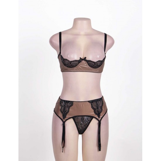 Fibi Set With Open Bra Thong Garter