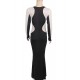 Floor Length Black Long Sleeve Silver Stud Evening Dress 