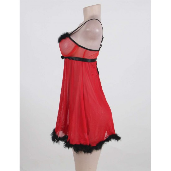 Sexy Red Mesh G-String Babydoll 