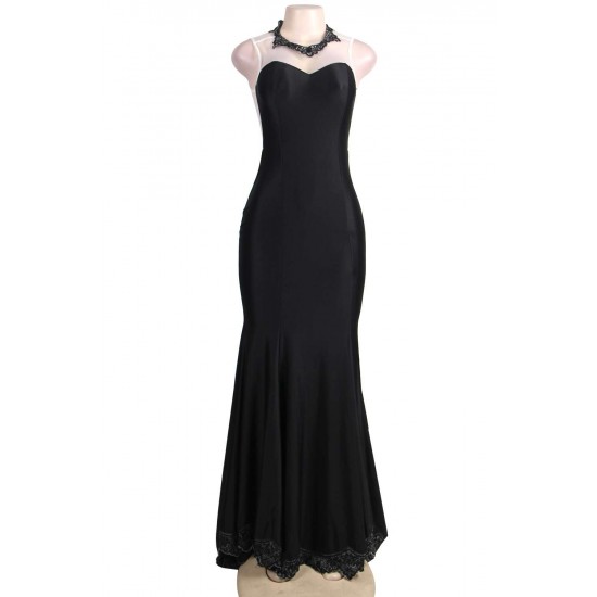 Plus Size Black Transparent Gauze Evening Dress