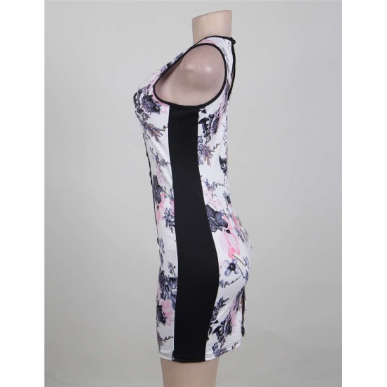 Tempting Print Floral Sleeveless Bodycon Dress