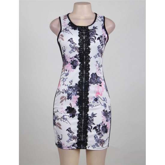 Tempting Print Floral Sleeveless Bodycon Dress