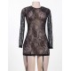 Black Long Sleeve Lace Floral Chemise