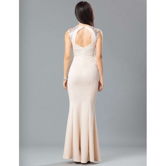 Fashion Nude Ruffle Maxi Dress