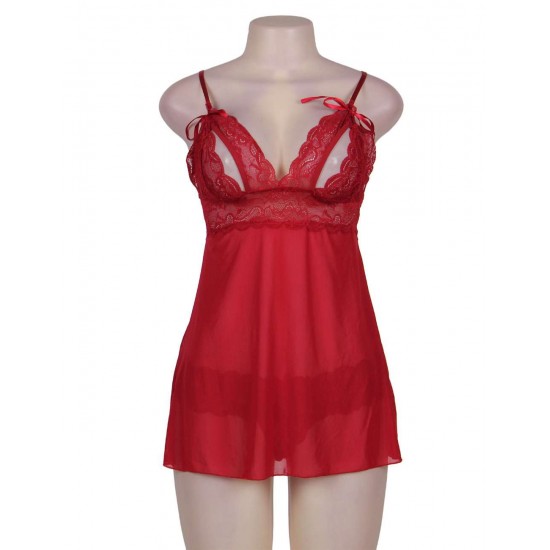 Sweetheart Scalloped Red Lace Decor Babydoll