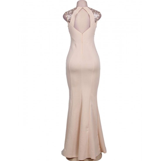 Fashion Nude Ruffle Maxi Dress