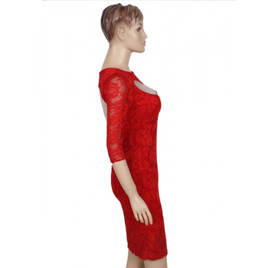 Lace Heart Sexy Red Slim Fashion Dress