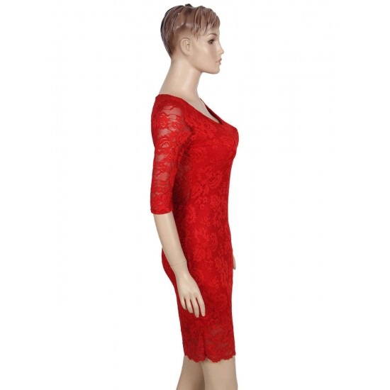 Red Half Sleeve Slim Fashion Dress