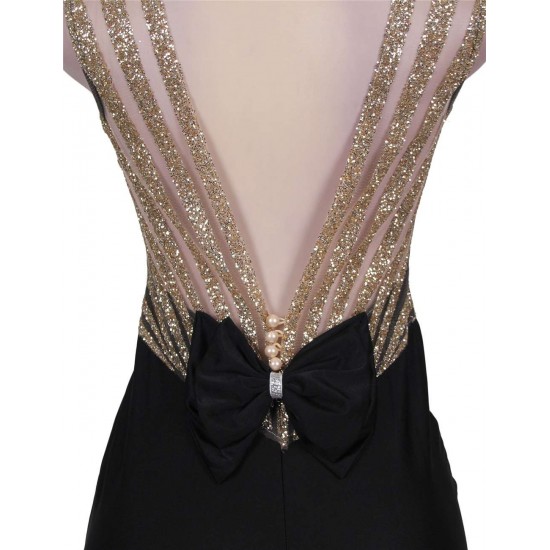 Black Formal Golden Strap Open Back Evening Dress