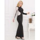 Floor Length Black Long Sleeve Silver Stud Evening Dress 