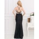 Black Embroidery Halter Evening Gown