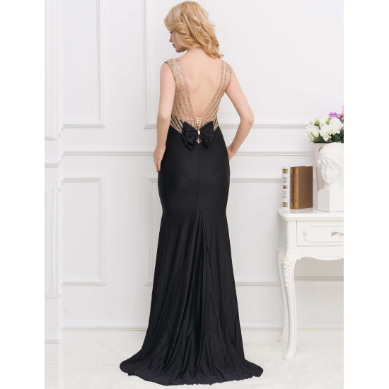 Black Formal Golden Strap Open Back Evening Dress