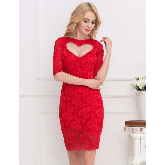 Lace Heart Sexy Red Slim Fashion Dress