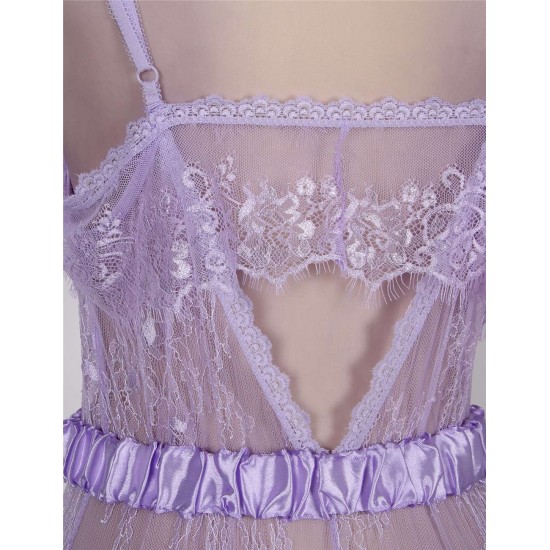 Purple Eyelash Lace Romper Teddy Lingerie