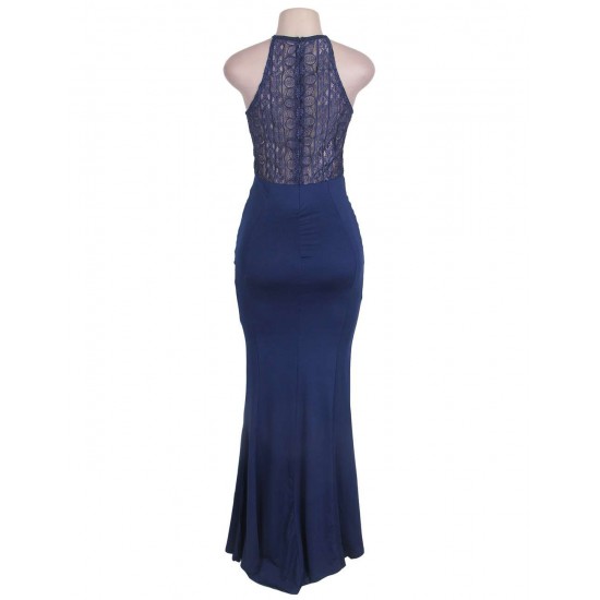 Sleeveless Blue Lace Maxi Dress 