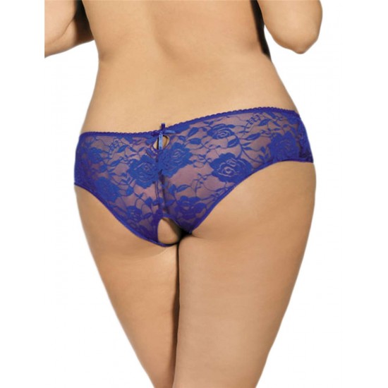 Blue Open Crotch Strappy Plus Size Lace Panty Thongs