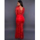 Beaming Red Lace Long Sleeve Croch Dress