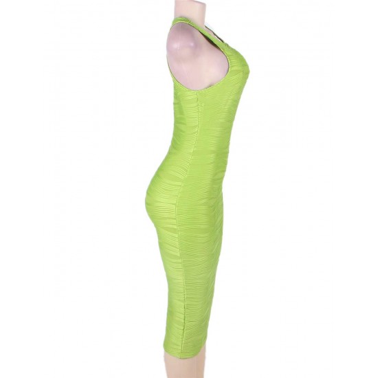 Womens Structured Striped Bodycon Light Green Dress