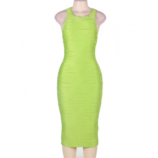 Womens Structured Striped Bodycon Light Green Dress