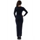 Deep-V Neckline Dark Blue Long Sleeve Maxi Dress