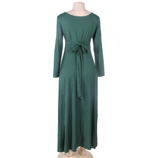 Emerald Belted V Neck Back Maxi Dress