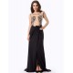 Black Embroidered Mesh Wrap Open Back Long Dress