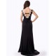 Black Embroidered Mesh Wrap Open Back Long Dress