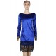 Velvet Lace Hem Sexy Blue Details Dress