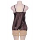 Satin Gold Lace Detail Brown Babydoll