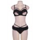 Open Cup Ruffle Black Bra And Panty Set