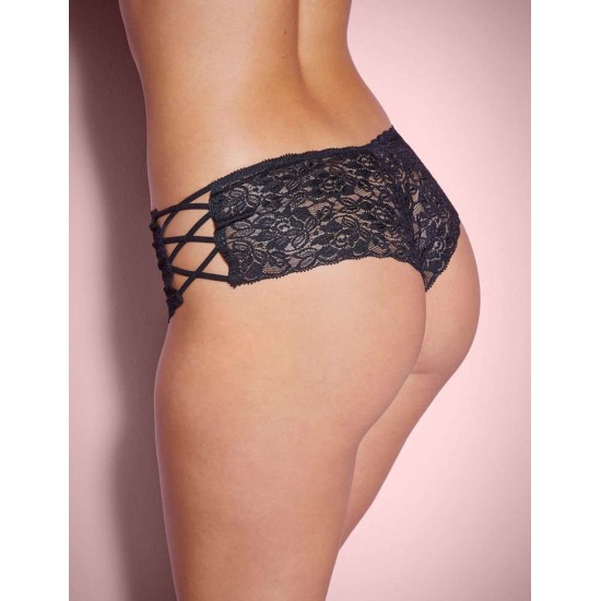 Sexy Black High Waist Floral Lace Strappy Panty 