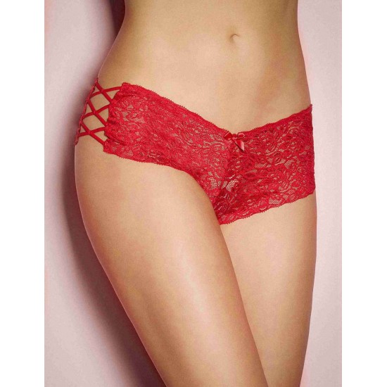 Red Sexy Strappy Floral Lace High Waist Panty