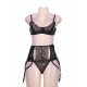 Vinyl Garter And Black Eyelash Lace Bra Set