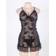 Black Plus Size Floral Lace Front&Croch Back Babydoll