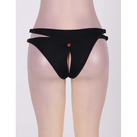 Black Plus Size Crotchless Double Strap Thong