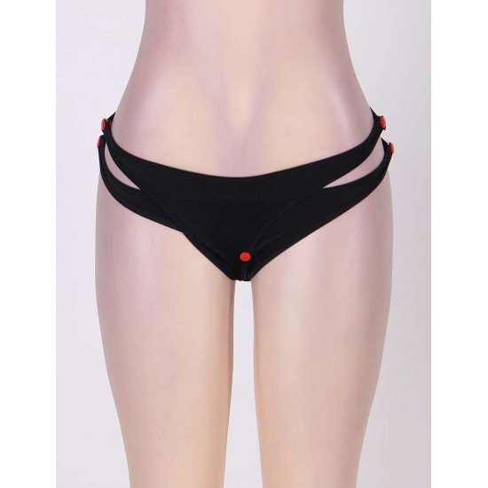 Black Plus Size Crotchless Double Strap Thong