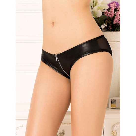 Plus Size Black Leather Zipper Panty