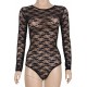 Black Sheer Long Sleeve Lace Teddy