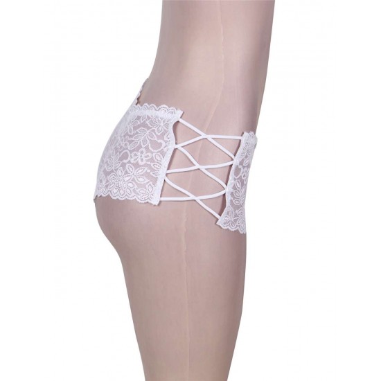 White Plus Size Sexy High Waist Floral Lace Panty