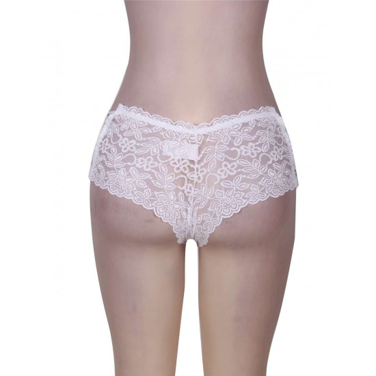 White Plus Size Sexy High Waist Floral Lace Panty