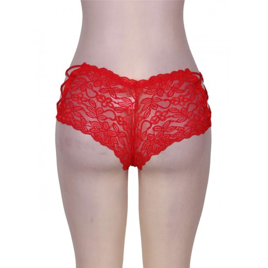 Red Sexy Strappy Floral Lace High Waist Panty