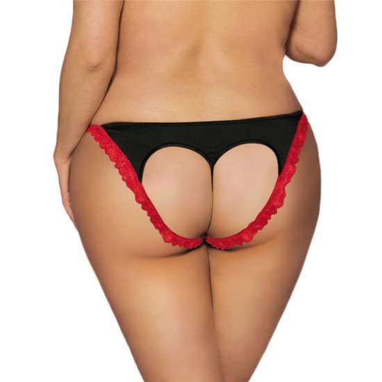 Plus Size Red Lace Black Open Panty