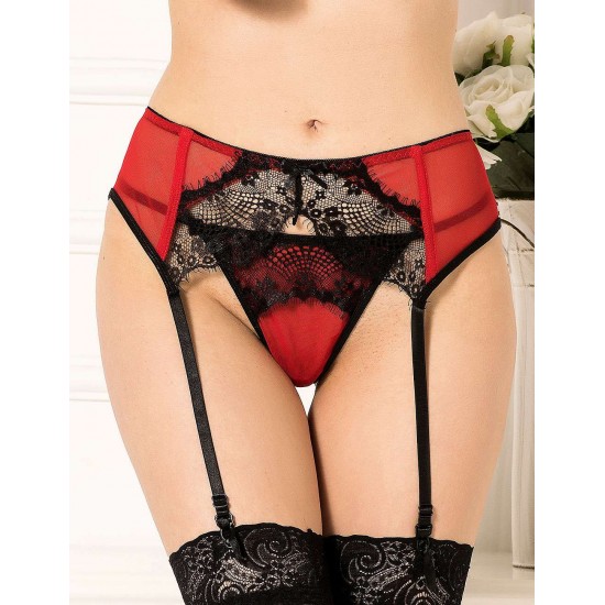 Red Sexy Transparent Lace Garter Panty