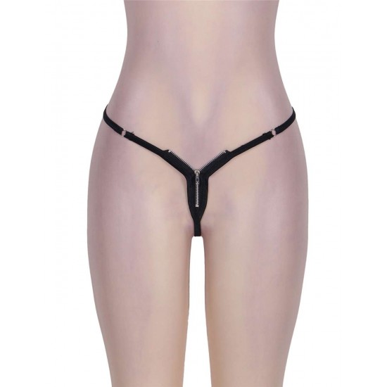 Plus Size Black Zip Front Sexy Thong Knickers