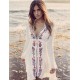 White Embroidered Kimono Long Sleeve Beach Dress