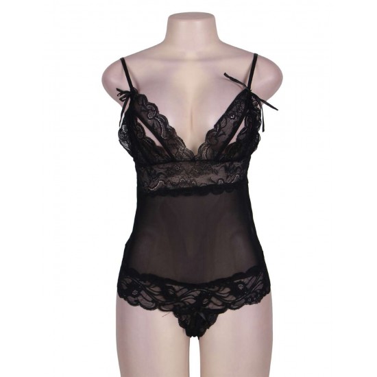 Cranberry And Black Lace Teddy Lingerie