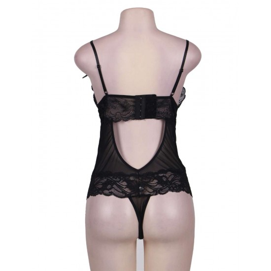 Cranberry And Black Lace Teddy Lingerie