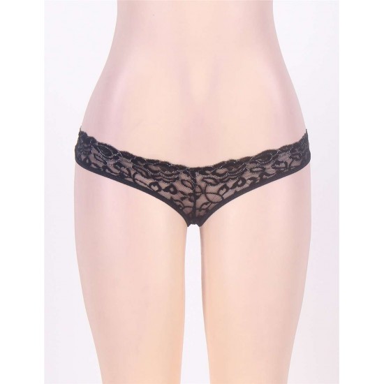 Black Caged Back Open Crotch Lace Panty