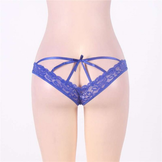 Caged Back Navy Open Crotch Lace Panty