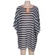 Kimono Sleeve Chiffon Black  White Striped Beachwear